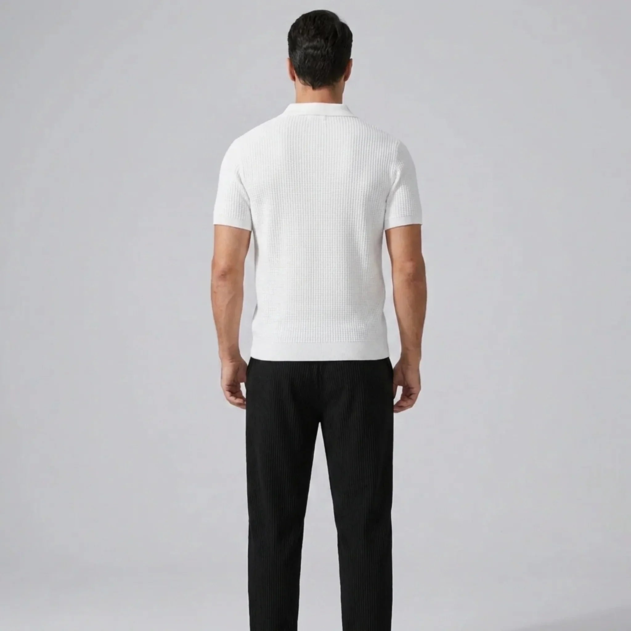 Vestren | Matching Set Striped Knit Polo Waffle Drawstring Pant