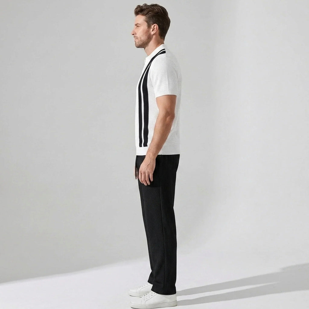 Vestren | Matching Set Striped Knit Polo Waffle Drawstring Pant