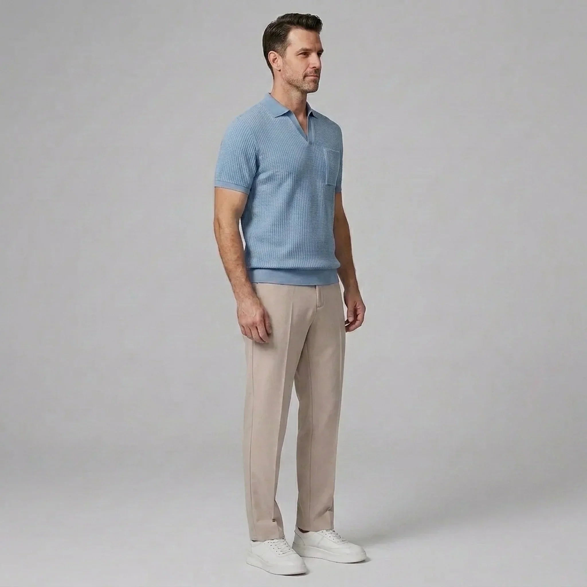 Celvorn | Matching Set Waffle Polo Slim Tapered Trousers