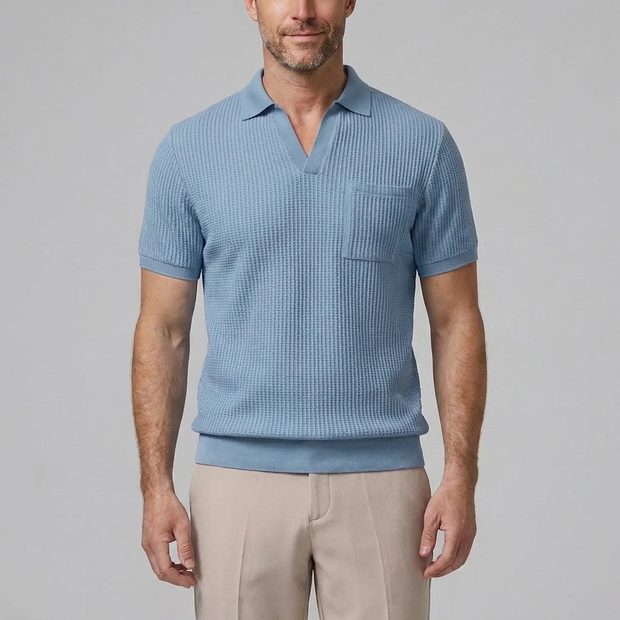 Celvorn | Matching Set Waffle Polo Slim Tapered Trousers