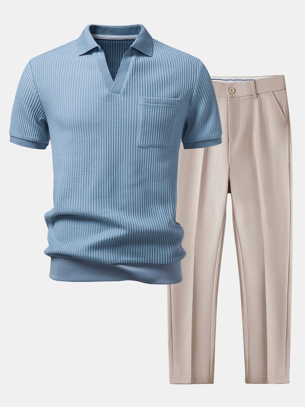 Celvorn | Matching Set Waffle Polo Slim Tapered Trousers
