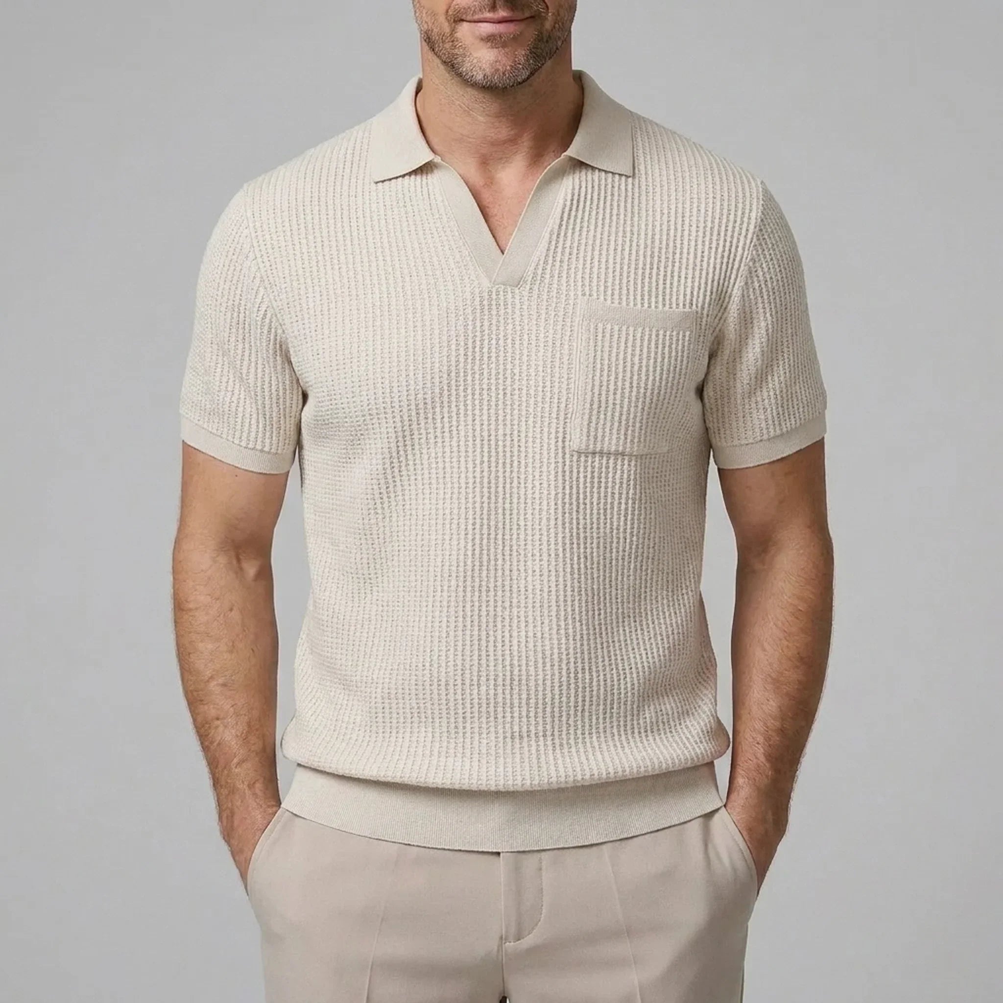 Celvorn | Matching Set Waffle Polo Slim Tapered Trousers