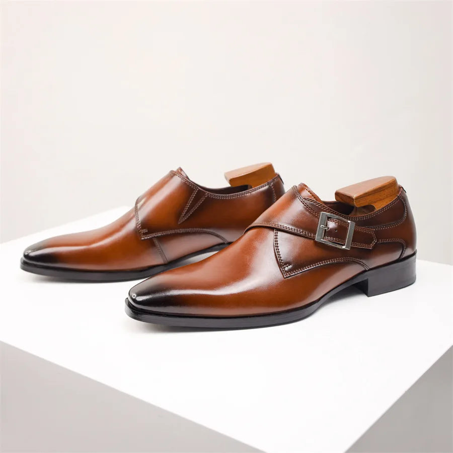 Almond toe monk strap dress shoe with single buckle detail – Tomosino