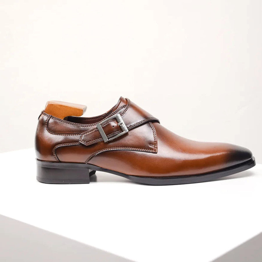 Stroven | Monk Strap Shoes Single Buckle Almond Toe Brown