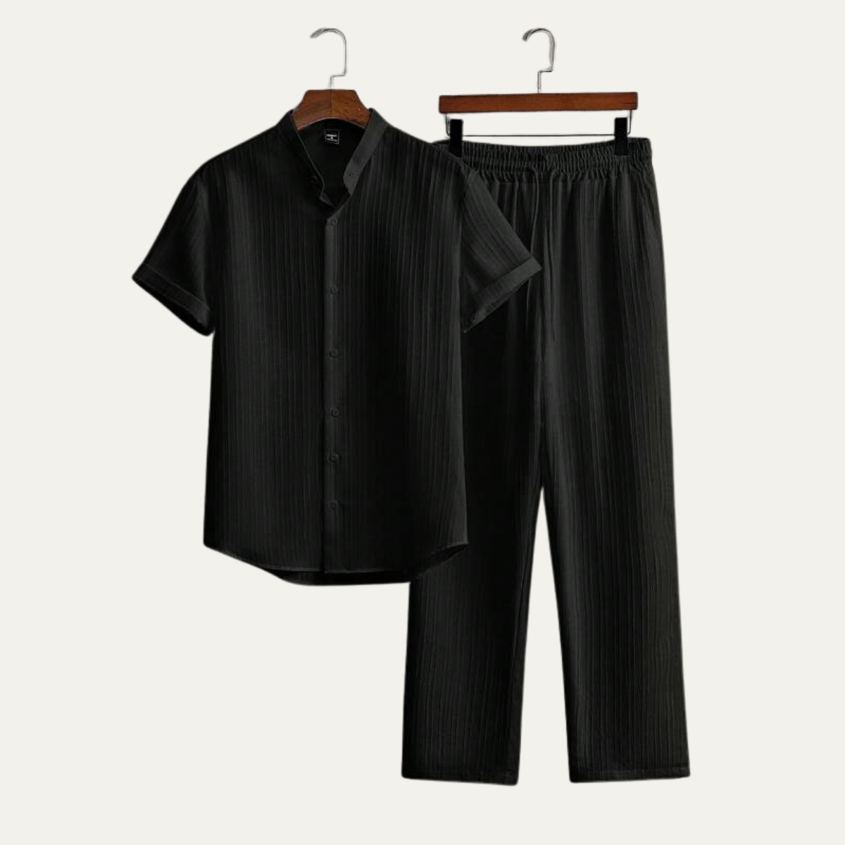 Daxwell | Matching Set Band Collar Crinkle Weave Co-Ord