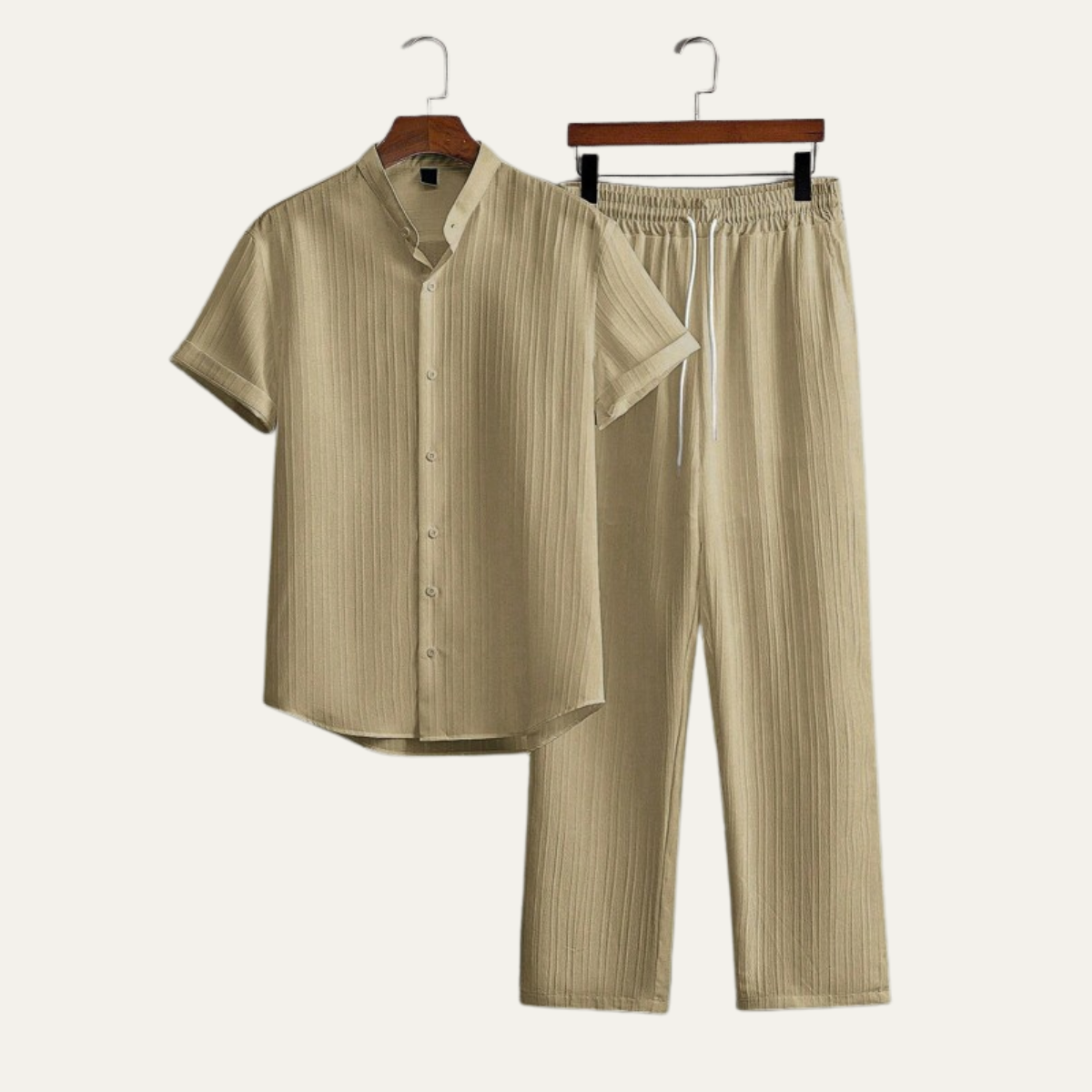 Daxwell | Matching Set Band Collar Crinkle Weave Co-Ord