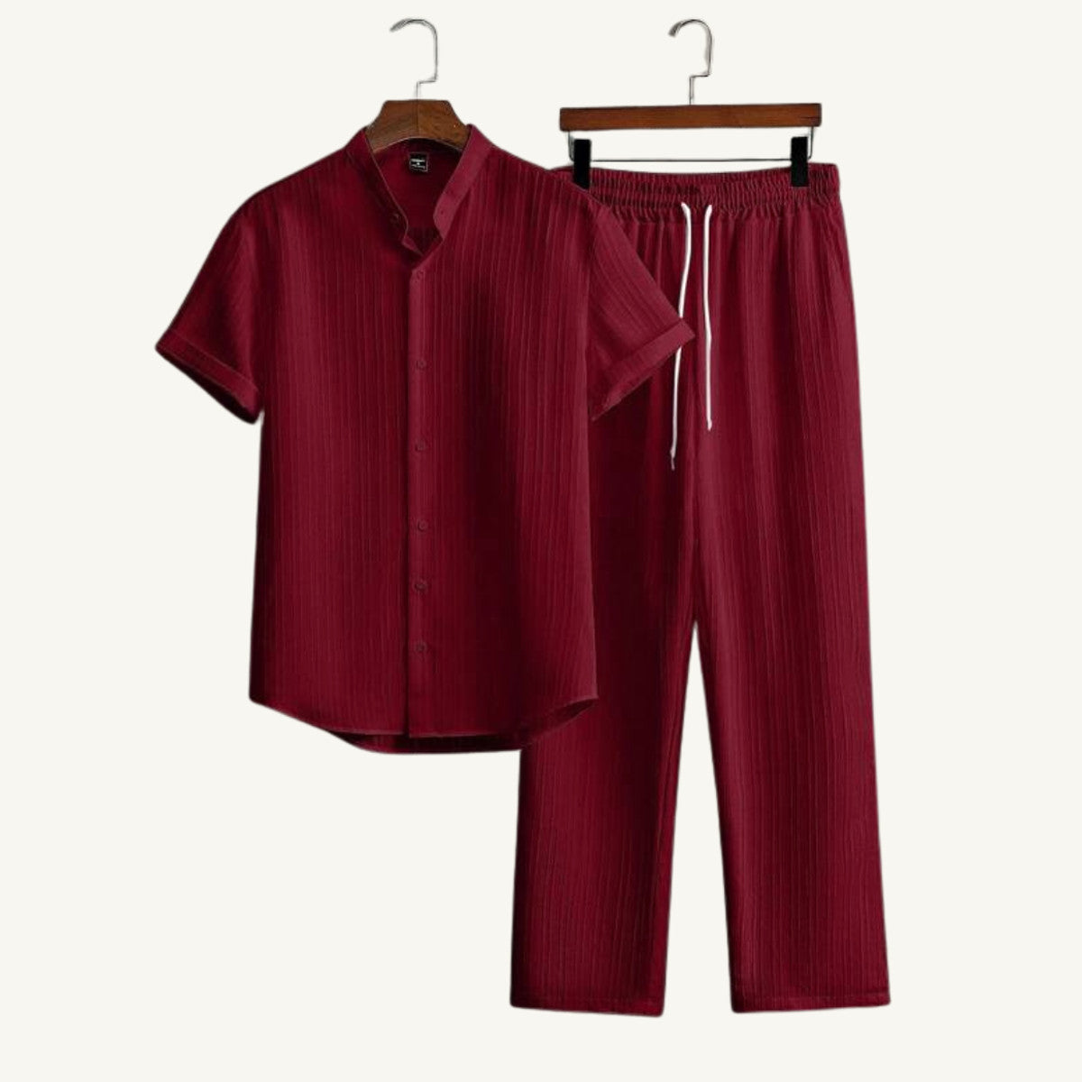 Daxwell | Matching Set Band Collar Crinkle Weave Co-Ord