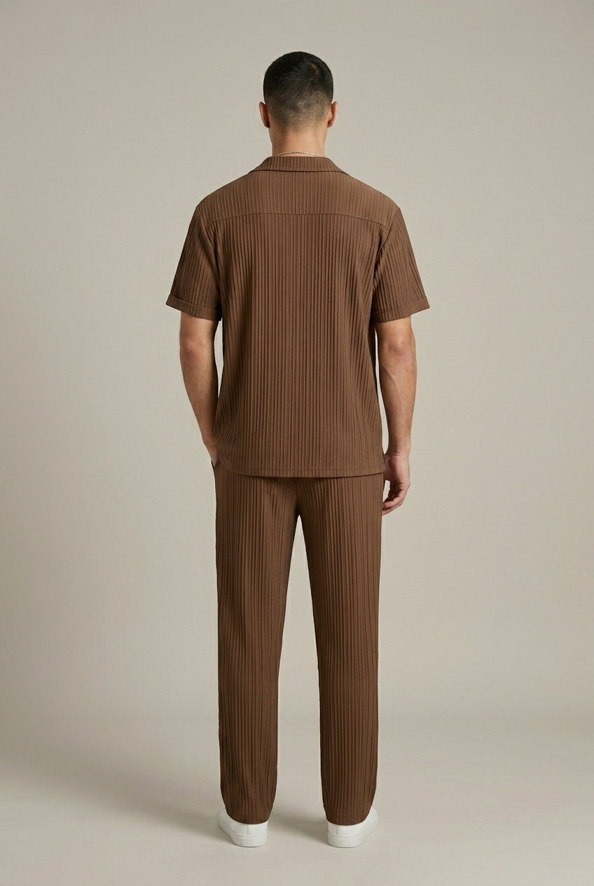 Calvex | Two Piece Set Woven Stripe Shirt and Drawstring Trousers