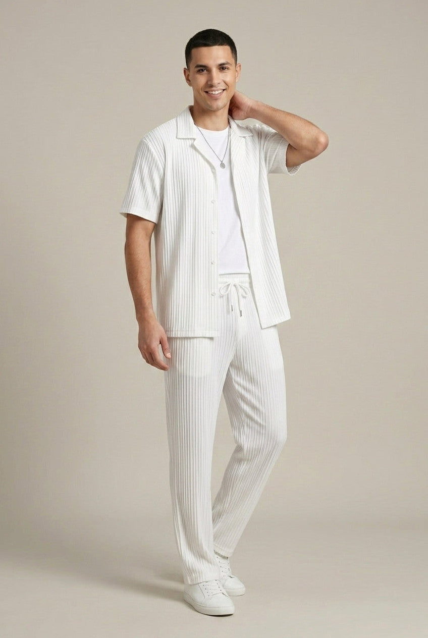 Calvex | Two Piece Set Woven Stripe Shirt and Drawstring Trousers
