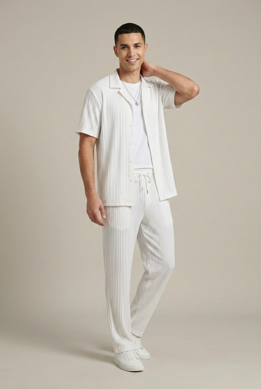 Calvex | Two Piece Set Woven Stripe Shirt and Drawstring Trousers