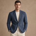Midnight navy unstructured cotton linen blazer shown flat