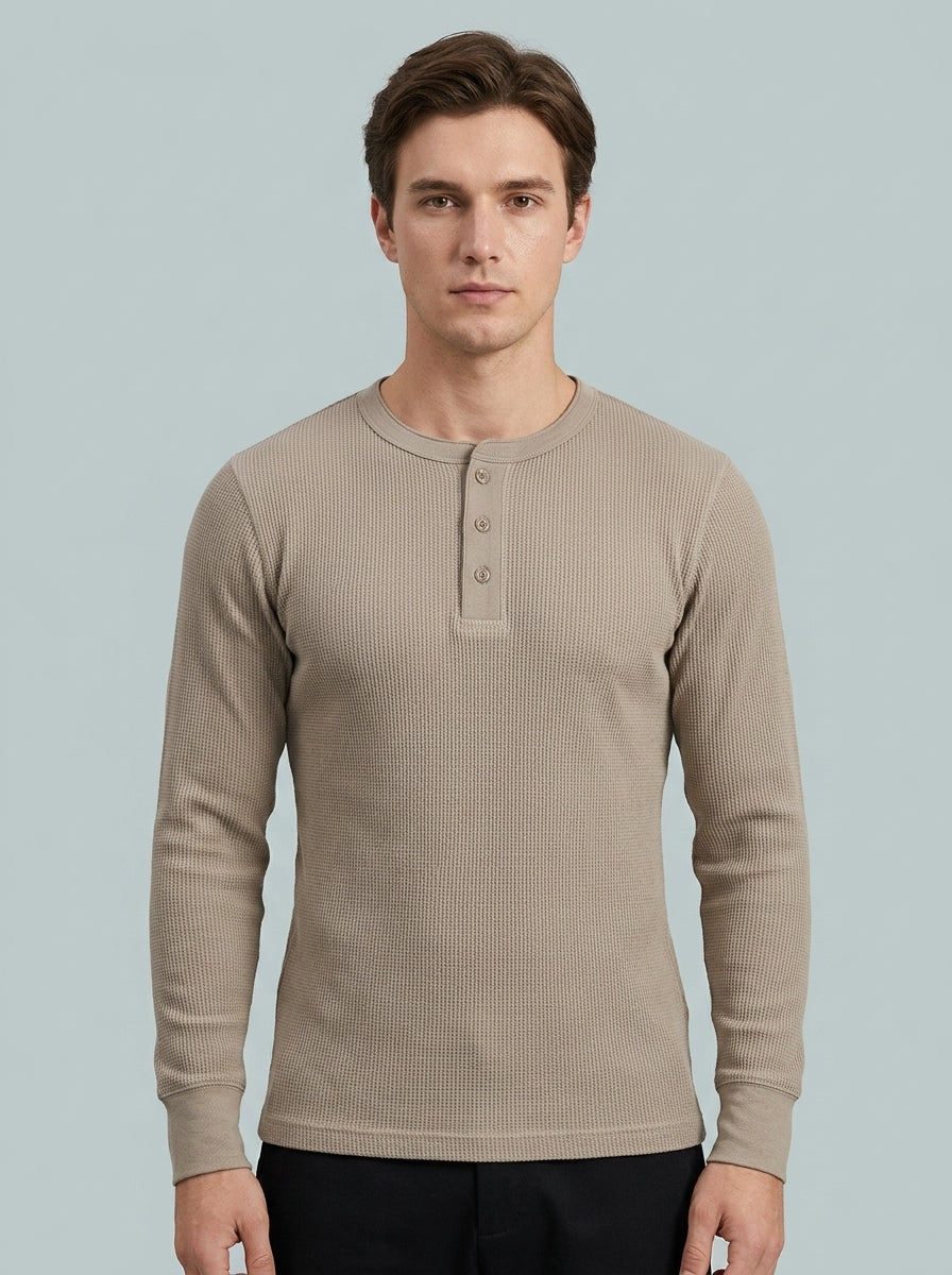 Henley Shirt — On Model - Upper Body | Generated by Modelize