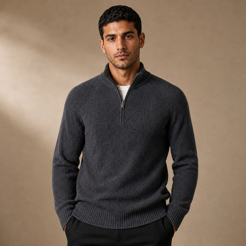 Neville | Quarter Zip Jumper Ribbed Collar
