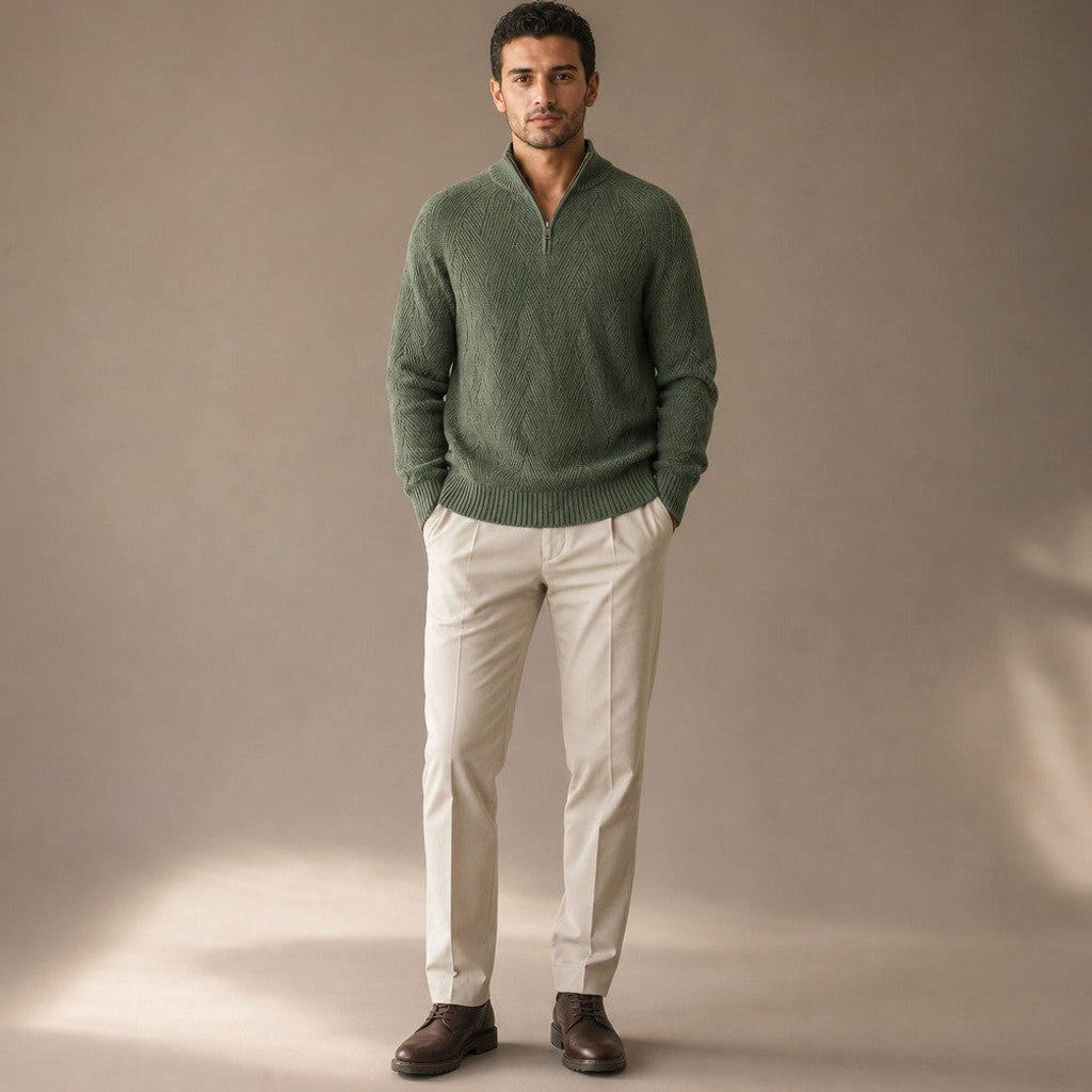 Neville | Quarter Zip Jumper Ribbed Collar
