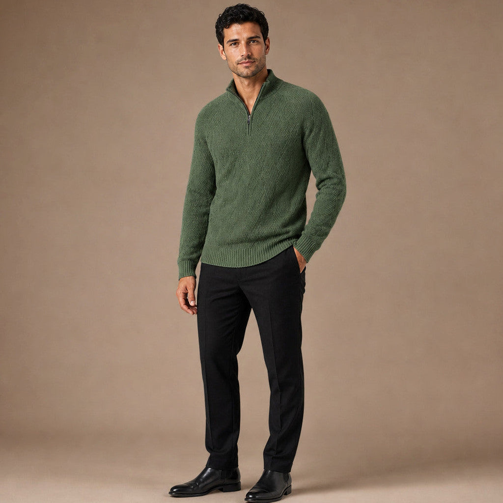 Neville | Quarter Zip Jumper Ribbed Collar