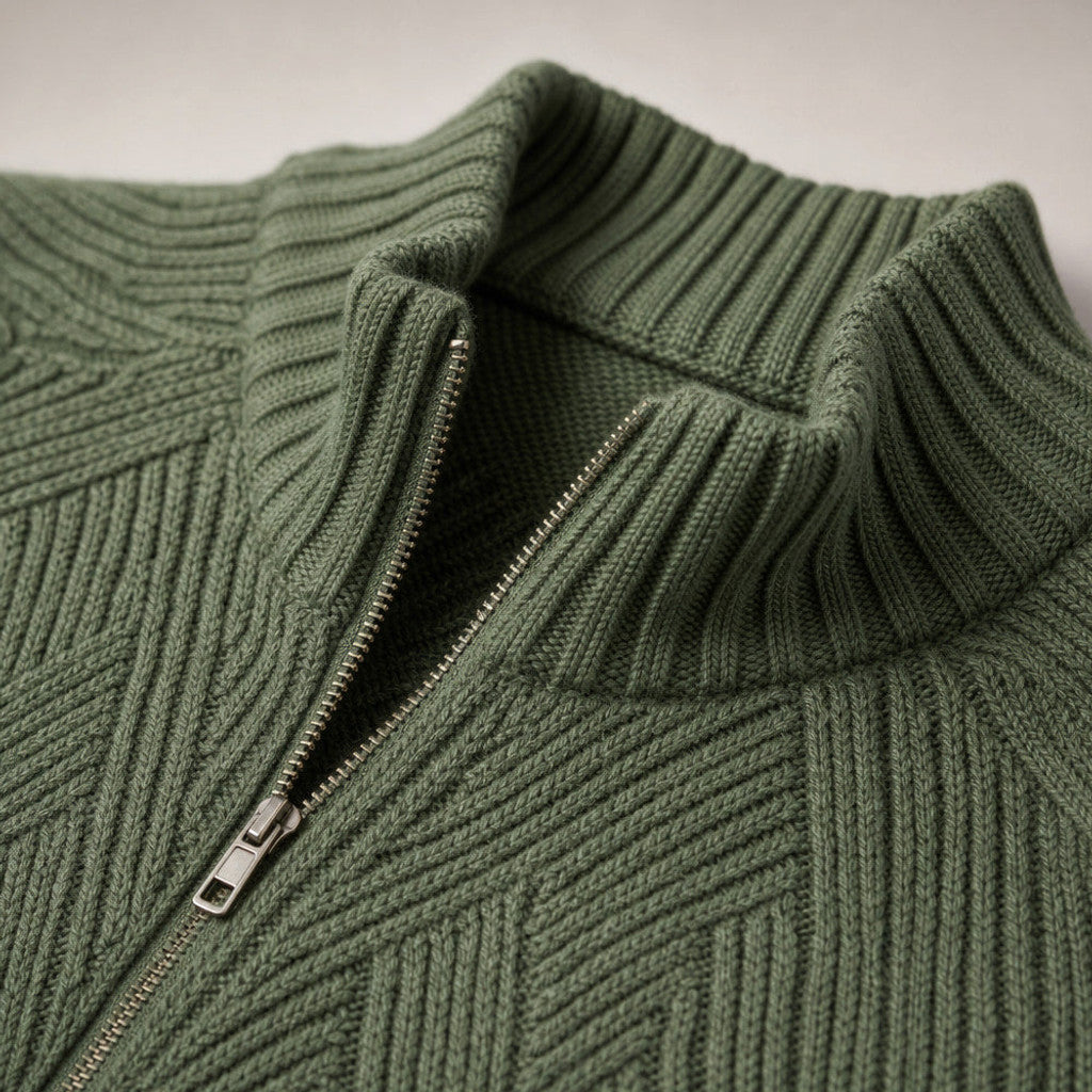 Neville | Quarter Zip Jumper Ribbed Collar