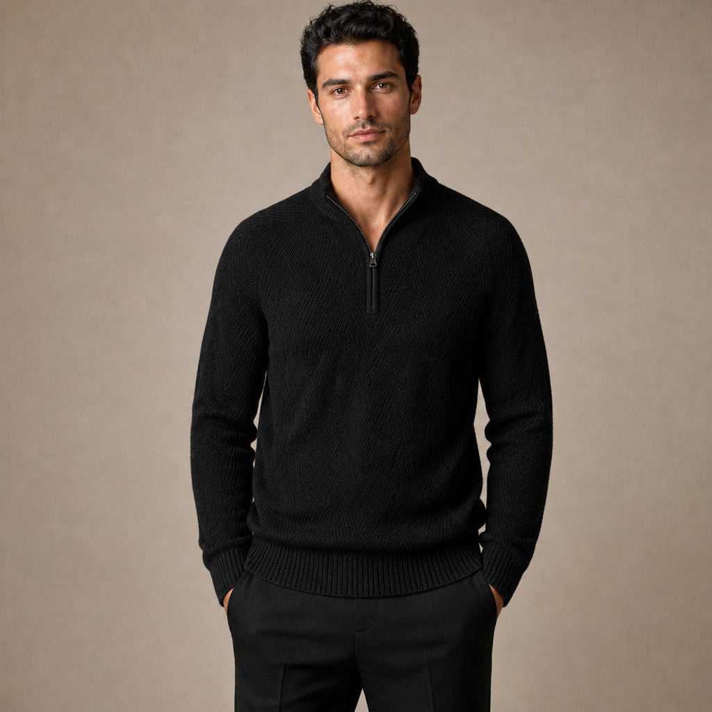 Neville | Quarter Zip Jumper Ribbed Collar