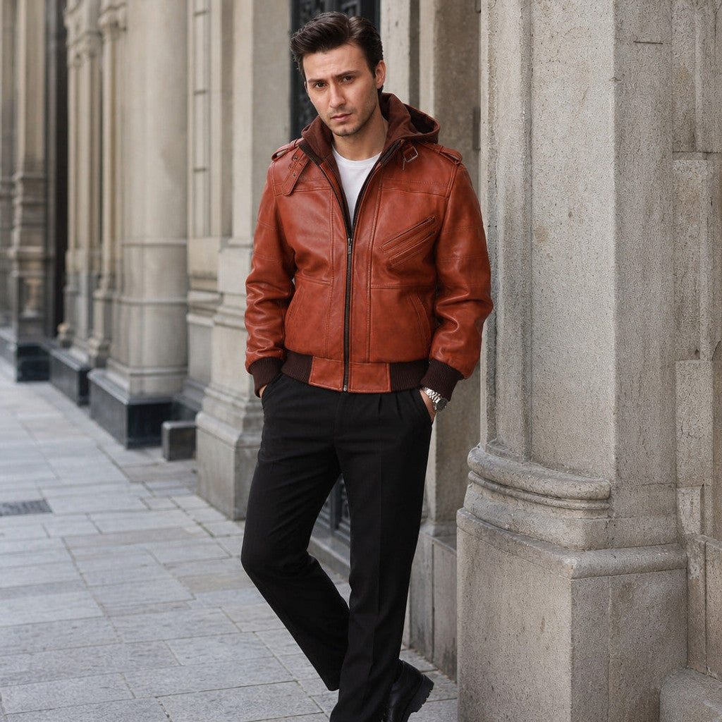 Norton | Bomber Jacket Removable Hood Brown