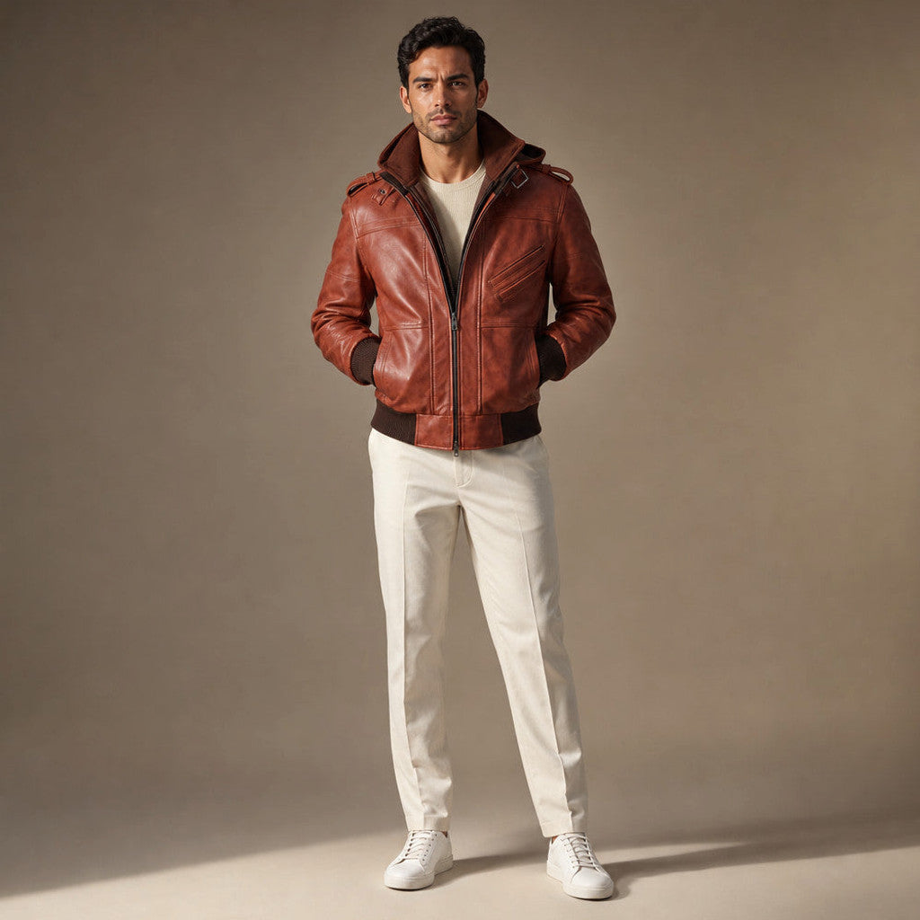 Norton | Bomber Jacket Removable Hood Brown