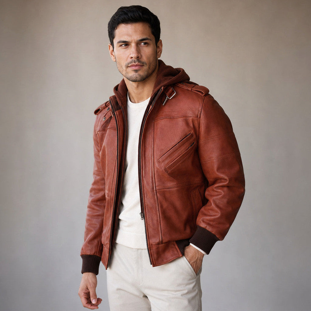 Norton | Bomber Jacket Removable Hood Brown
