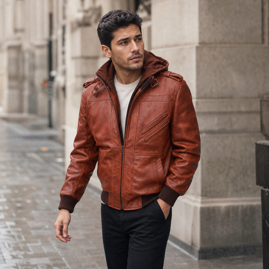 Norton | Bomber Jacket Removable Hood Brown