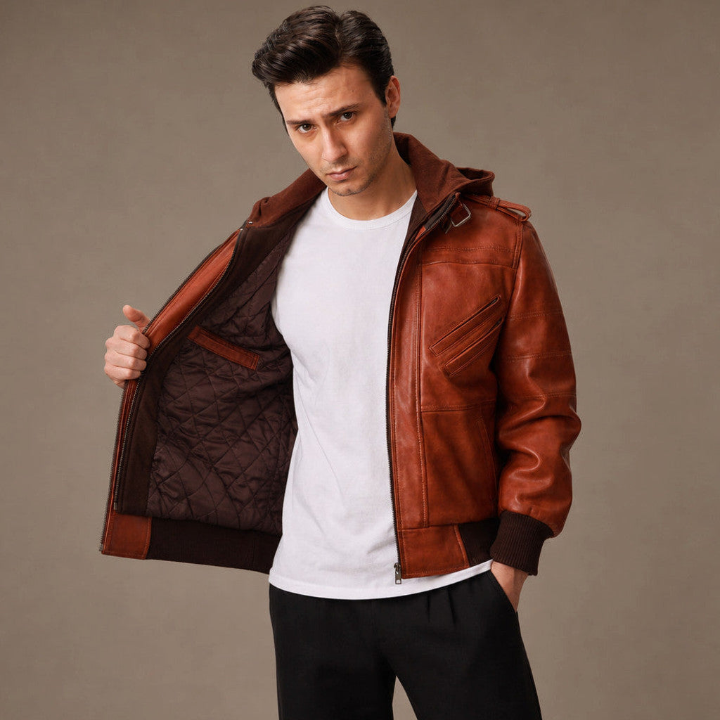 Norton | Bomber Jacket Removable Hood Brown
