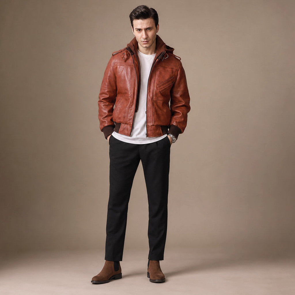 Norton | Bomber Jacket Removable Hood Brown