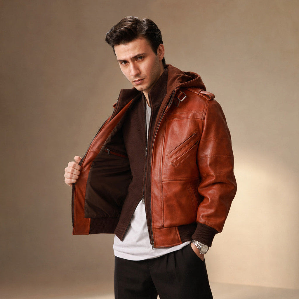Norton | Bomber Jacket Removable Hood Brown