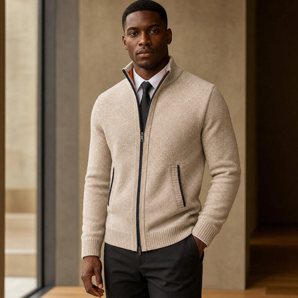Octavian | Knitwear Hoodie Cable Texture Zip Up