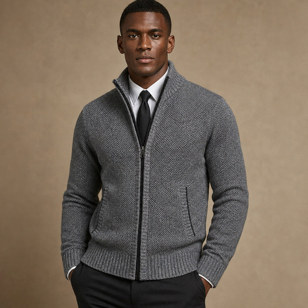 Octavian | Knitwear Hoodie Cable Texture Zip Up