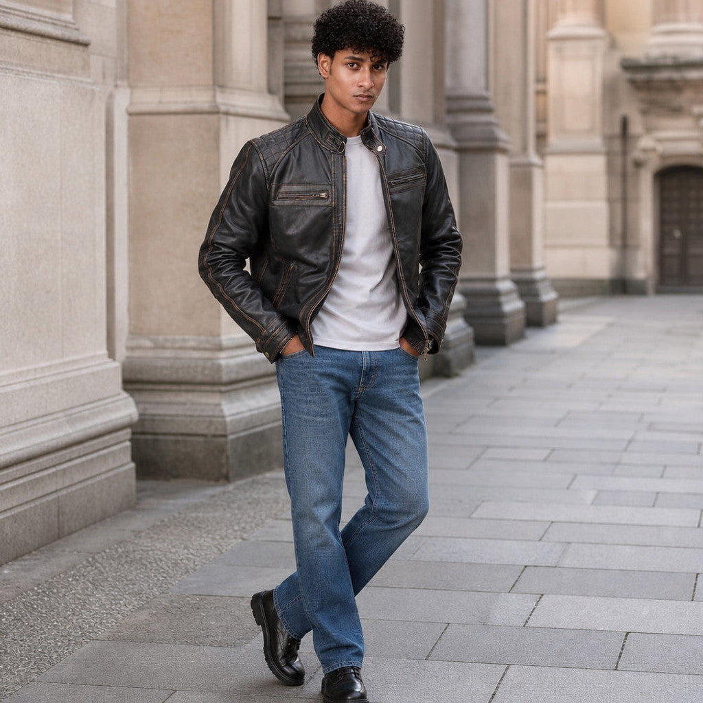 Peregrine | Biker Jacket Distressed Leather Brown