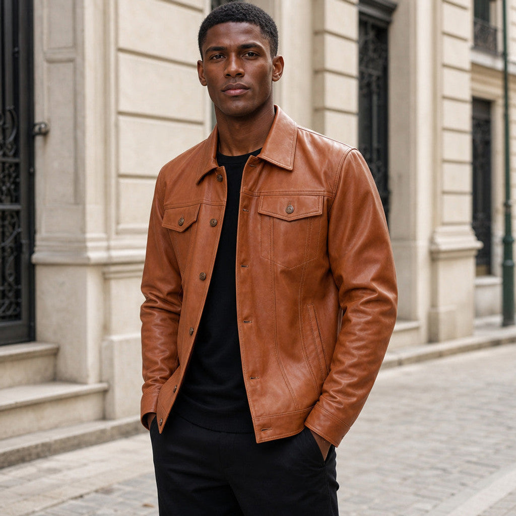 Rafferty | Leather Trucker Jacket Sheepskin Sienna Brown