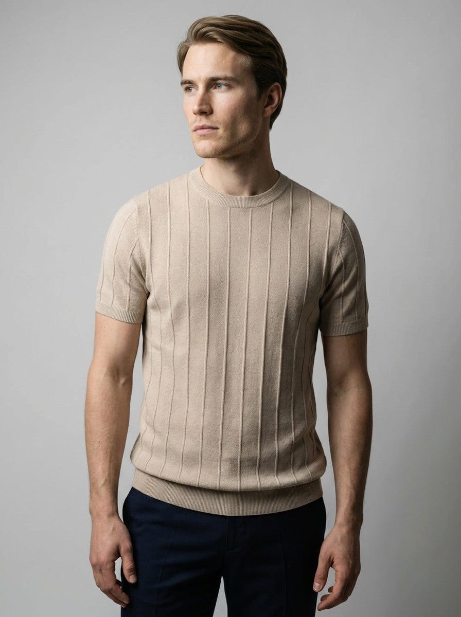 Torven | Fit Shirt Ribbed Crew Neck Tee Vertical Knit Slim Cut