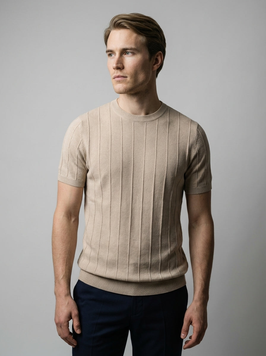 Torven | Fit Shirt Ribbed Crew Neck Tee Vertical Knit Slim Cut
