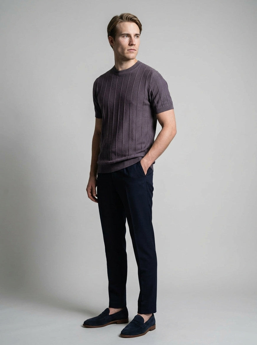 Torven | Fit Shirt Ribbed Crew Neck Tee Vertical Knit Slim Cut