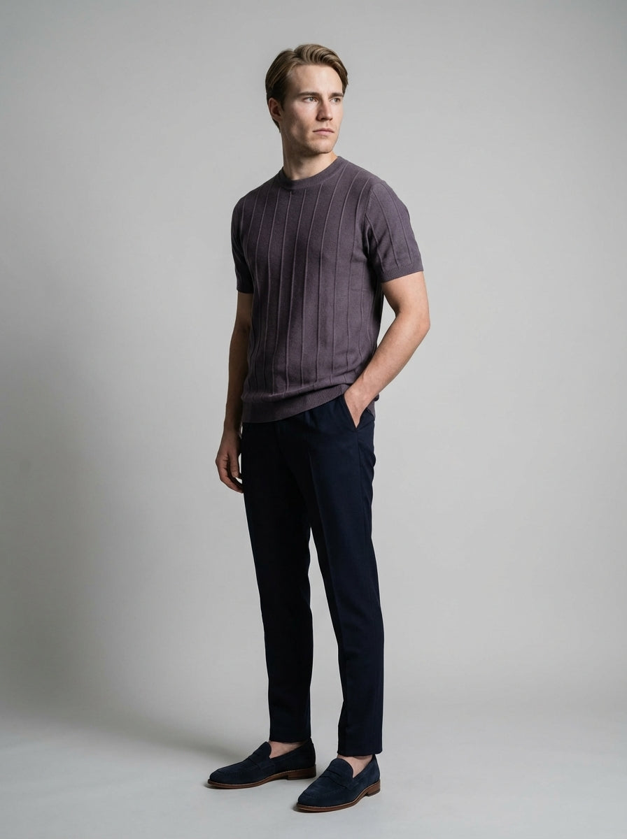 Torven | Fit Shirt Ribbed Crew Neck Tee Vertical Knit Slim Cut