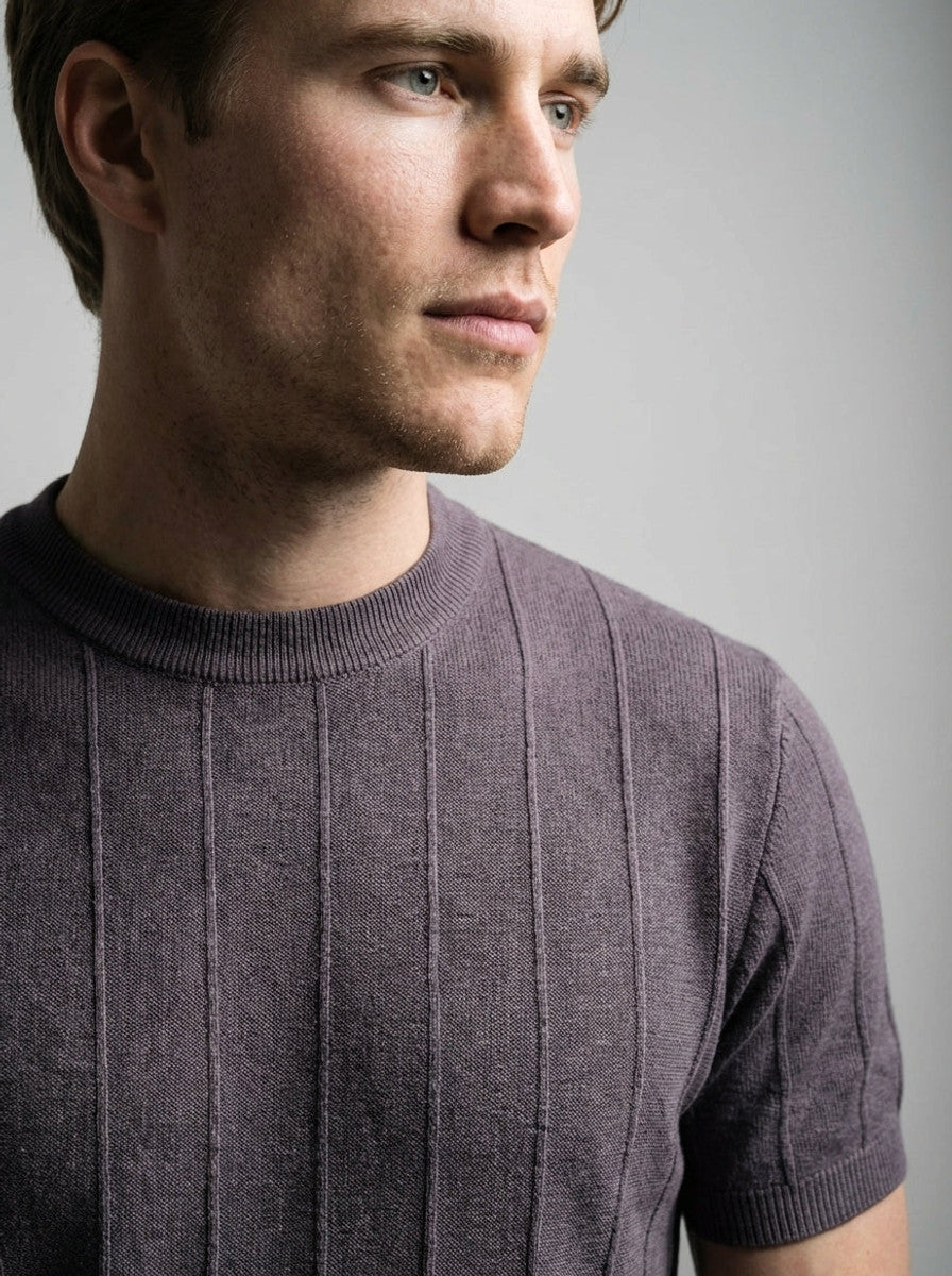 Torven | Fit Shirt Ribbed Crew Neck Tee Vertical Knit Slim Cut