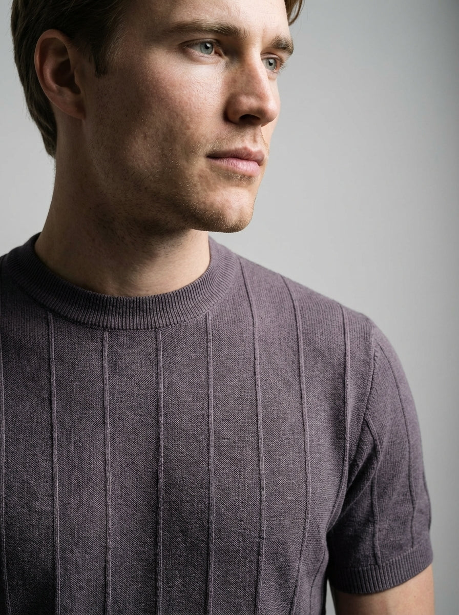 Torven | Fit Shirt Ribbed Crew Neck Tee Vertical Knit Slim Cut
