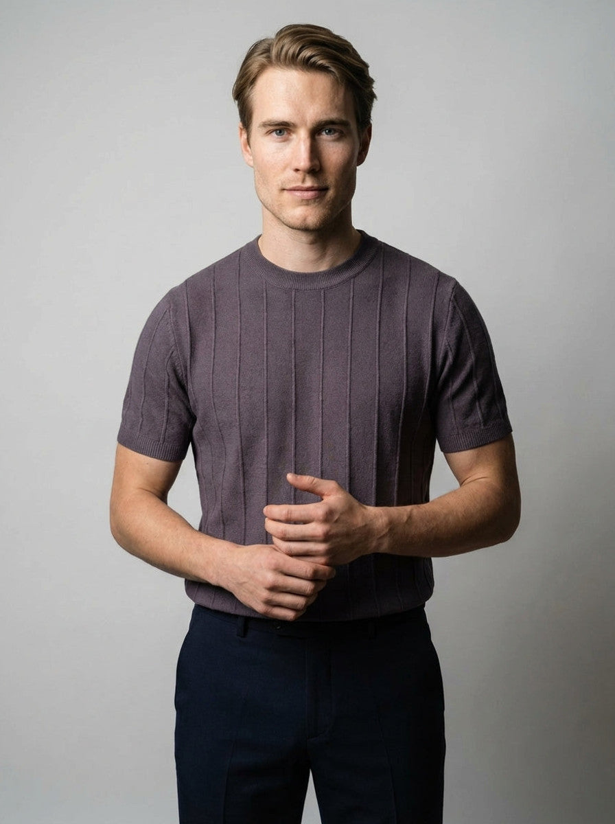 Torven | Fit Shirt Ribbed Crew Neck Tee Vertical Knit Slim Cut