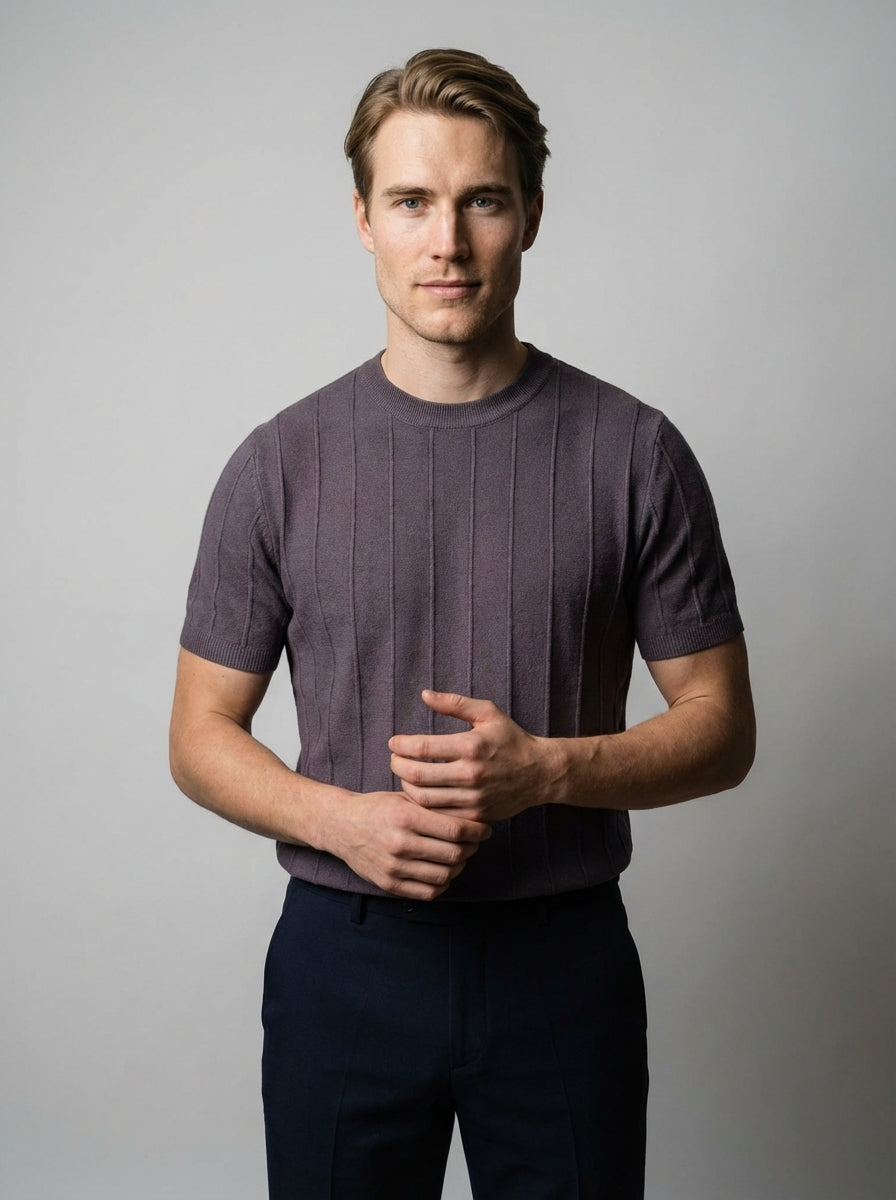 Torven | Fit Shirt Ribbed Crew Neck Tee Vertical Knit Slim Cut