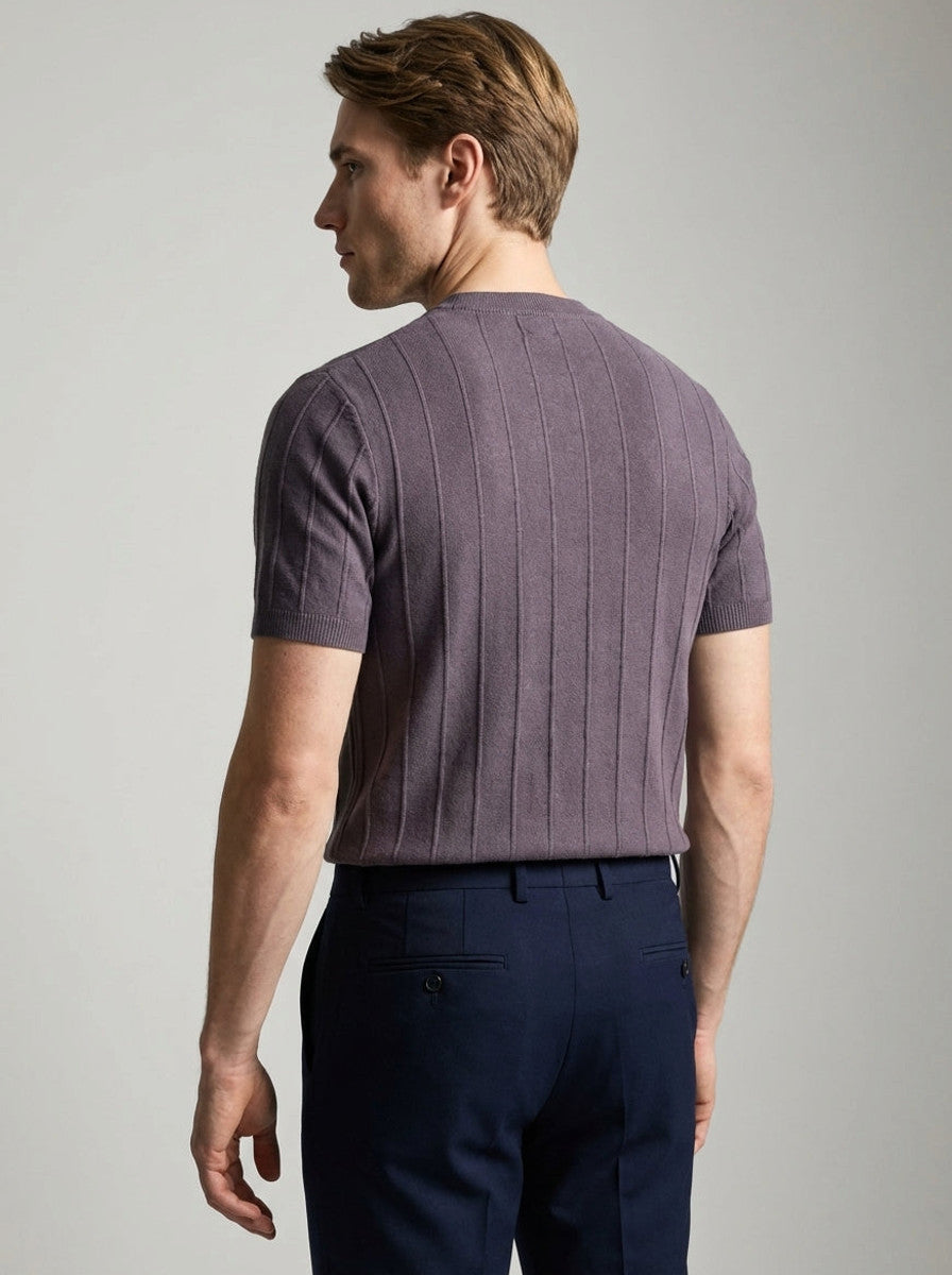 Torven | Fit Shirt Ribbed Crew Neck Tee Vertical Knit Slim Cut