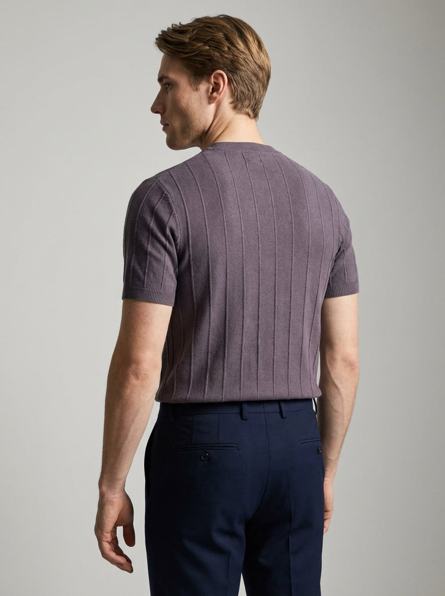 Torven | Fit Shirt Ribbed Crew Neck Tee Vertical Knit Slim Cut