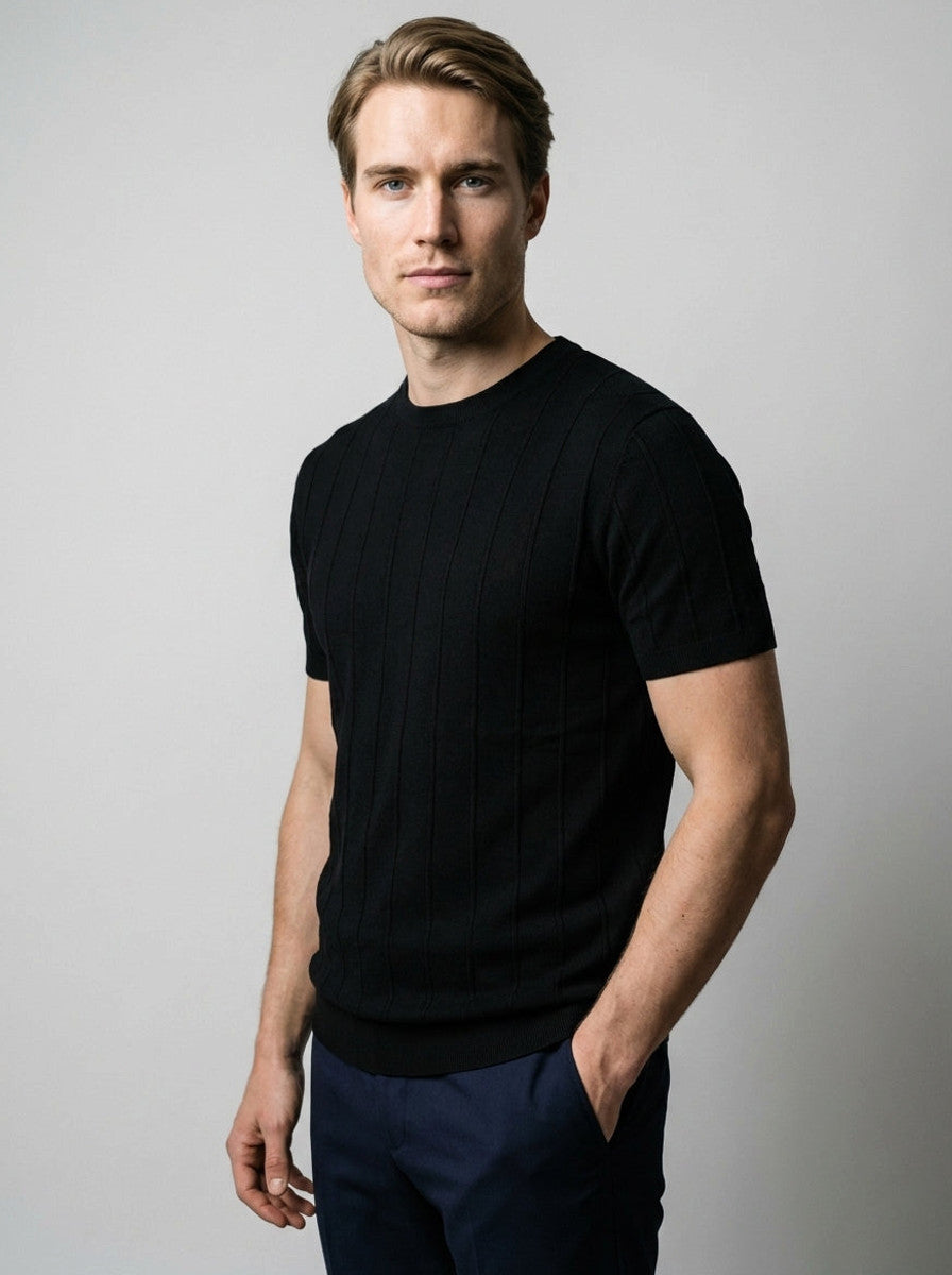 Torven | Fit Shirt Ribbed Crew Neck Tee Vertical Knit Slim Cut