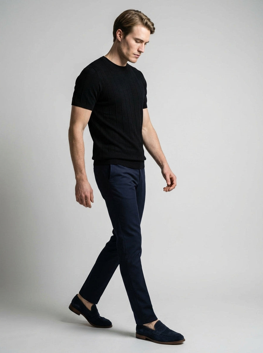 Torven | Fit Shirt Ribbed Crew Neck Tee Vertical Knit Slim Cut