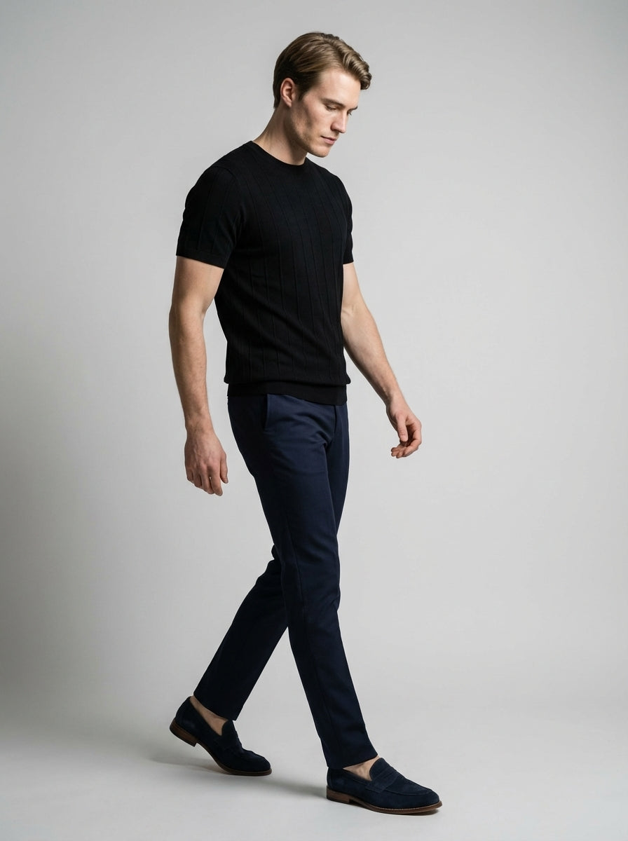Torven | Fit Shirt Ribbed Crew Neck Tee Vertical Knit Slim Cut