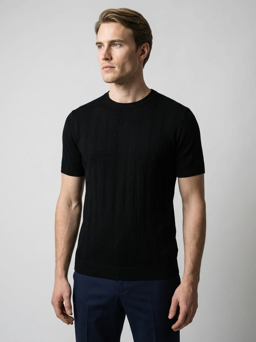 Torven | Fit Shirt Ribbed Crew Neck Tee Vertical Knit Slim Cut