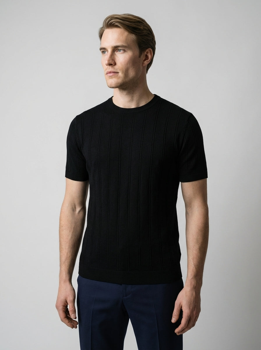 Torven | Fit Shirt Ribbed Crew Neck Tee Vertical Knit Slim Cut