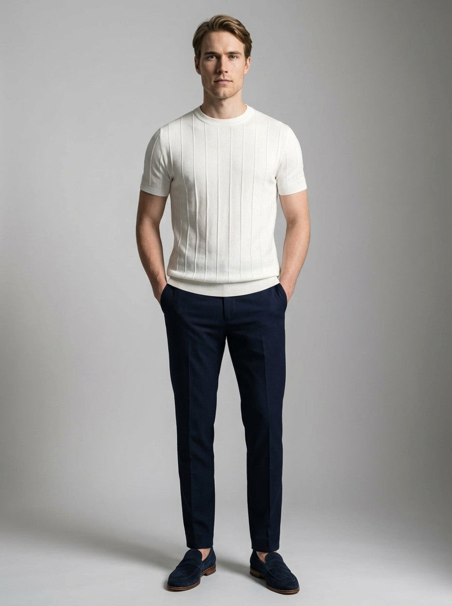 Torven | Fit Shirt Ribbed Crew Neck Tee Vertical Knit Slim Cut