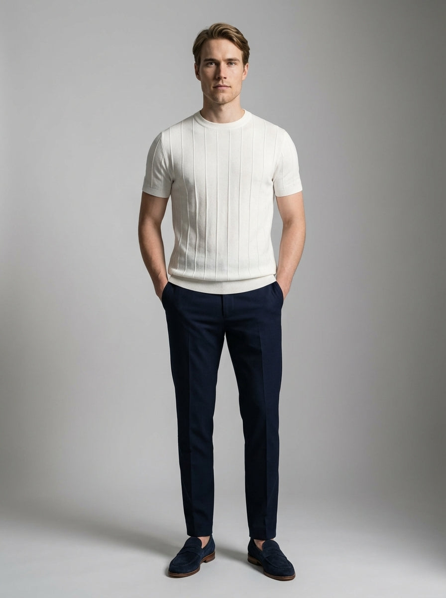 Torven | Fit Shirt Ribbed Crew Neck Tee Vertical Knit Slim Cut