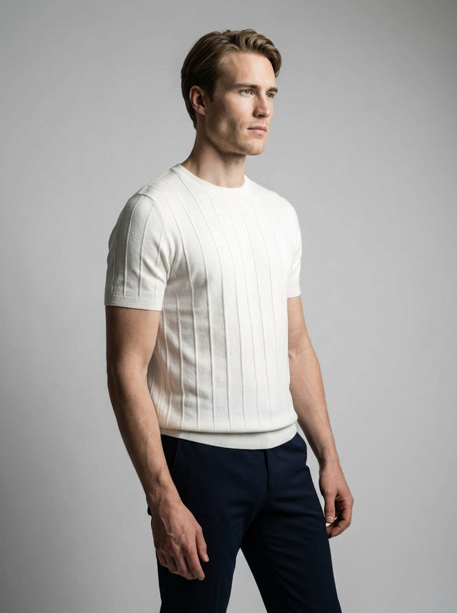 Torven | Fit Shirt Ribbed Crew Neck Tee Vertical Knit Slim Cut